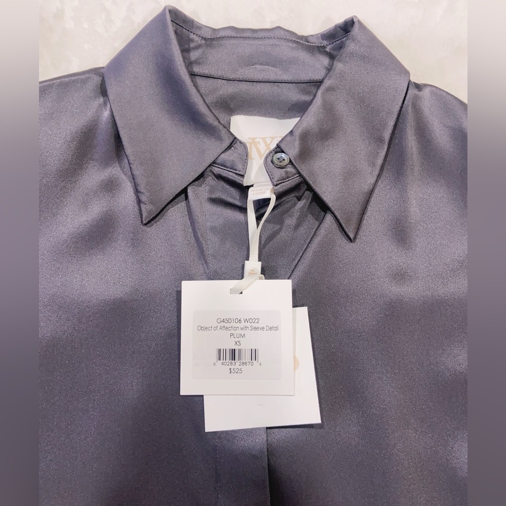 NWT $525 TWP Object of Affection Silk Blouse with Sleeve Detail - Plum - Picture 7 of 7